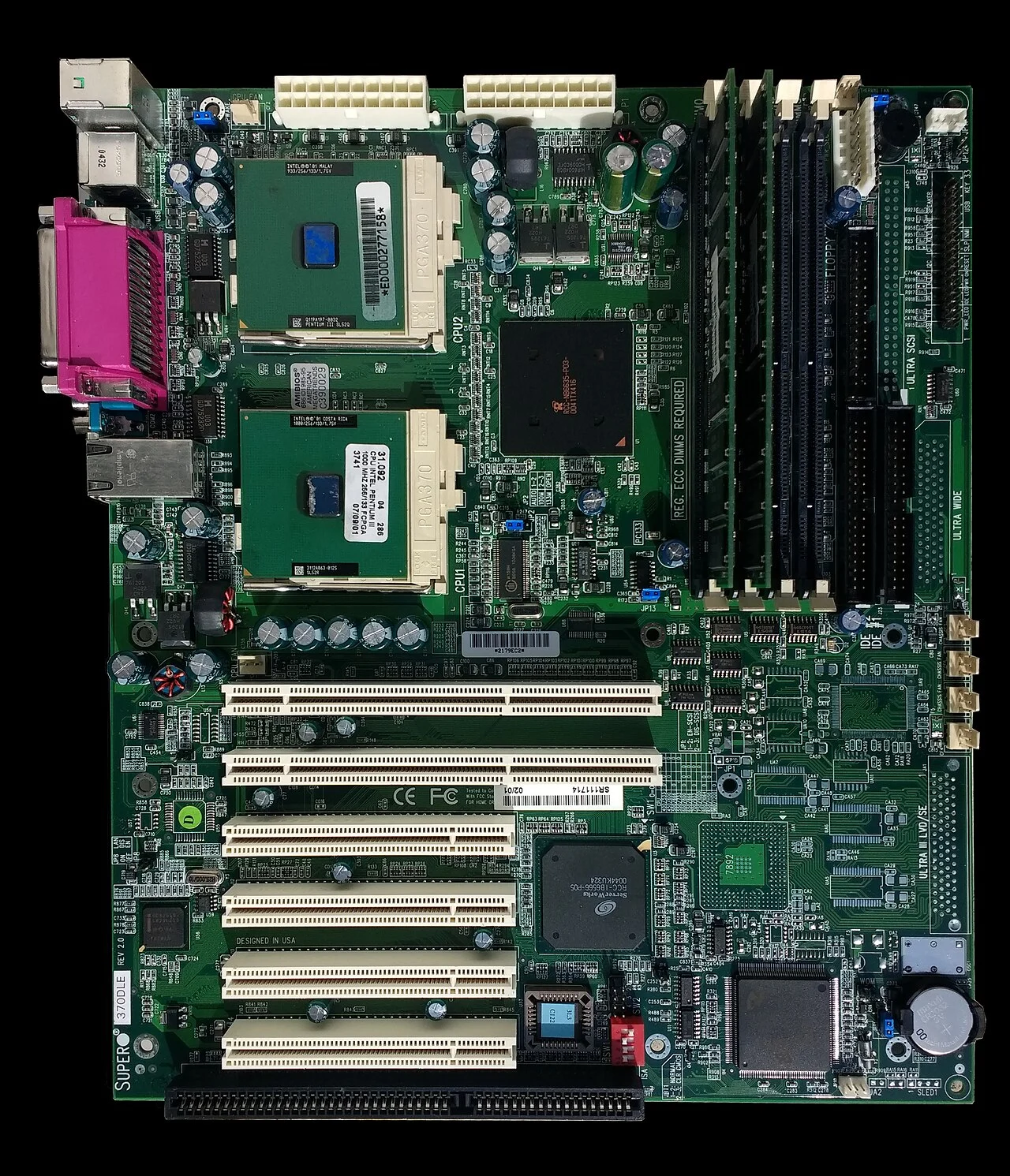 Circuits and connections on a computer board