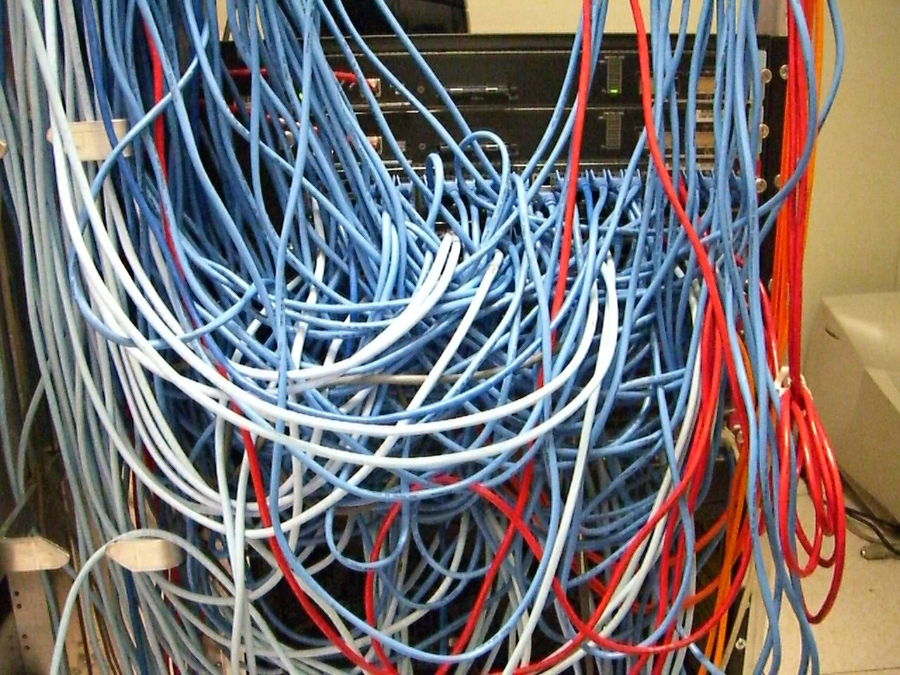 Network cables connected to rack equipment