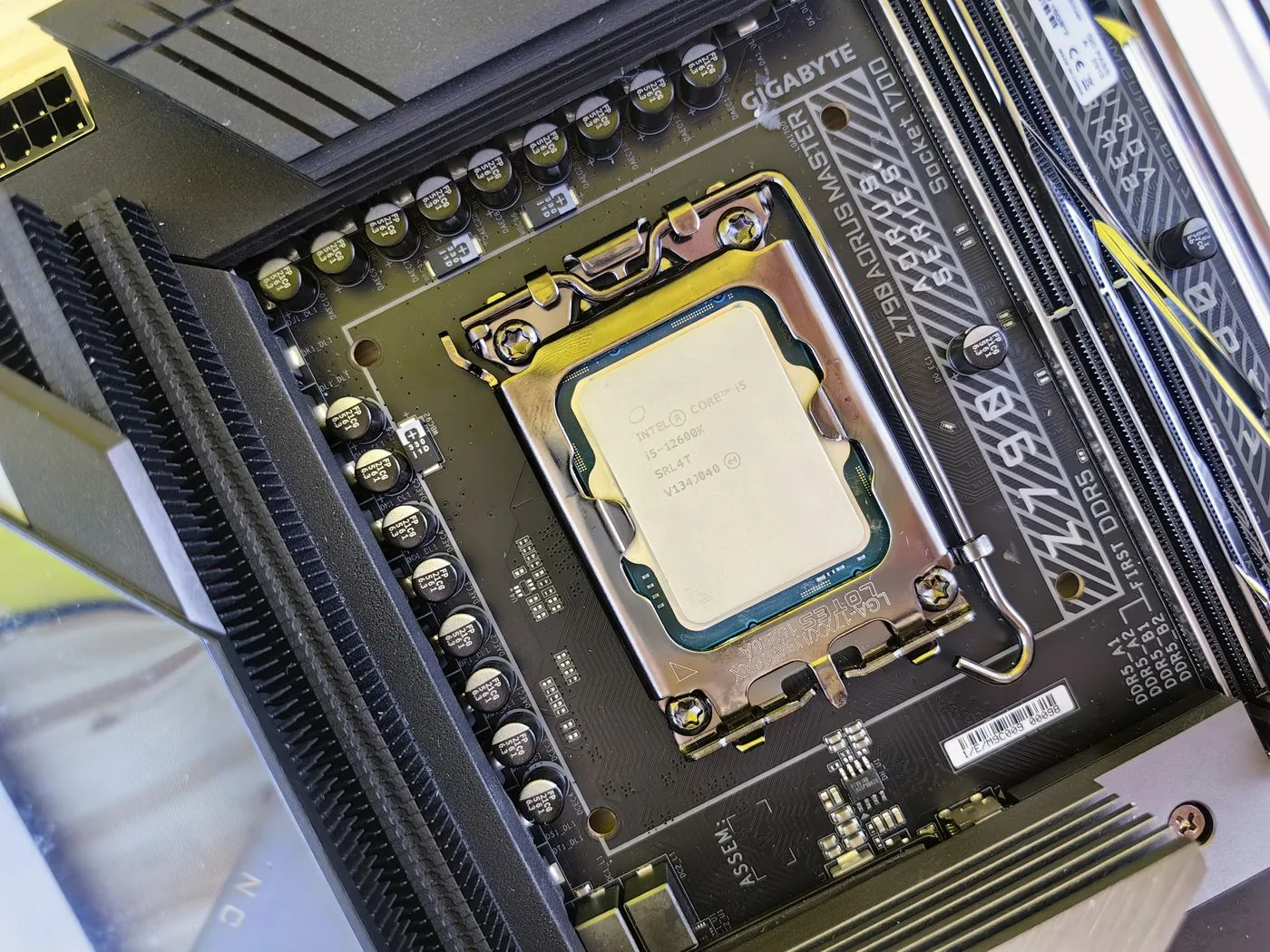 Close-up of a processor mounted on a motherboard